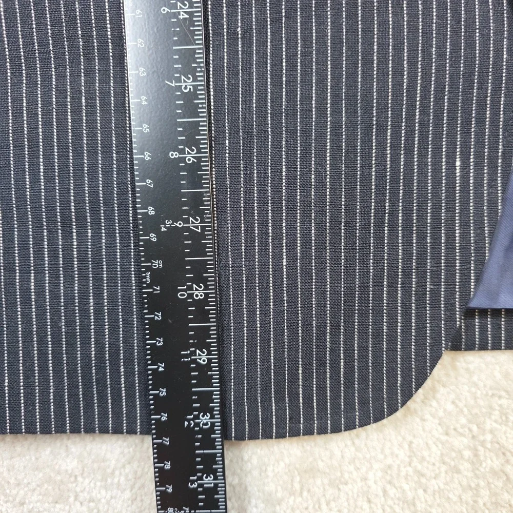 Tallia Sport Coat Mens 38R Navy Pinstripe 100% Linen Blazer Modern Fit Blue